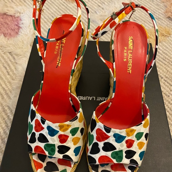 Saint Laurent Paloma Multi Colored Espadrille Wedge Sandals Size 39 - Picture 2 of 10